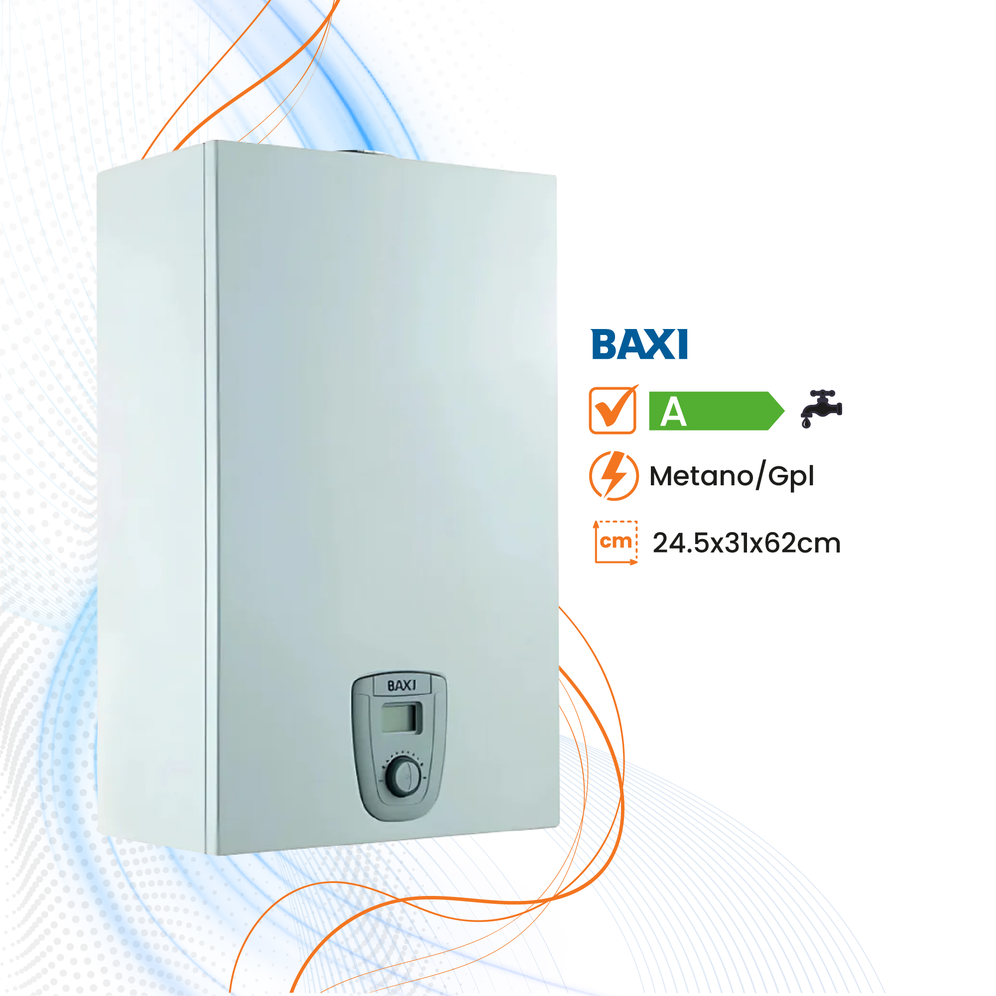 Scaldabagno Baxi AcquaPro Jet Blue FI Low Nox a Gas Camera Stagna - Climaprime