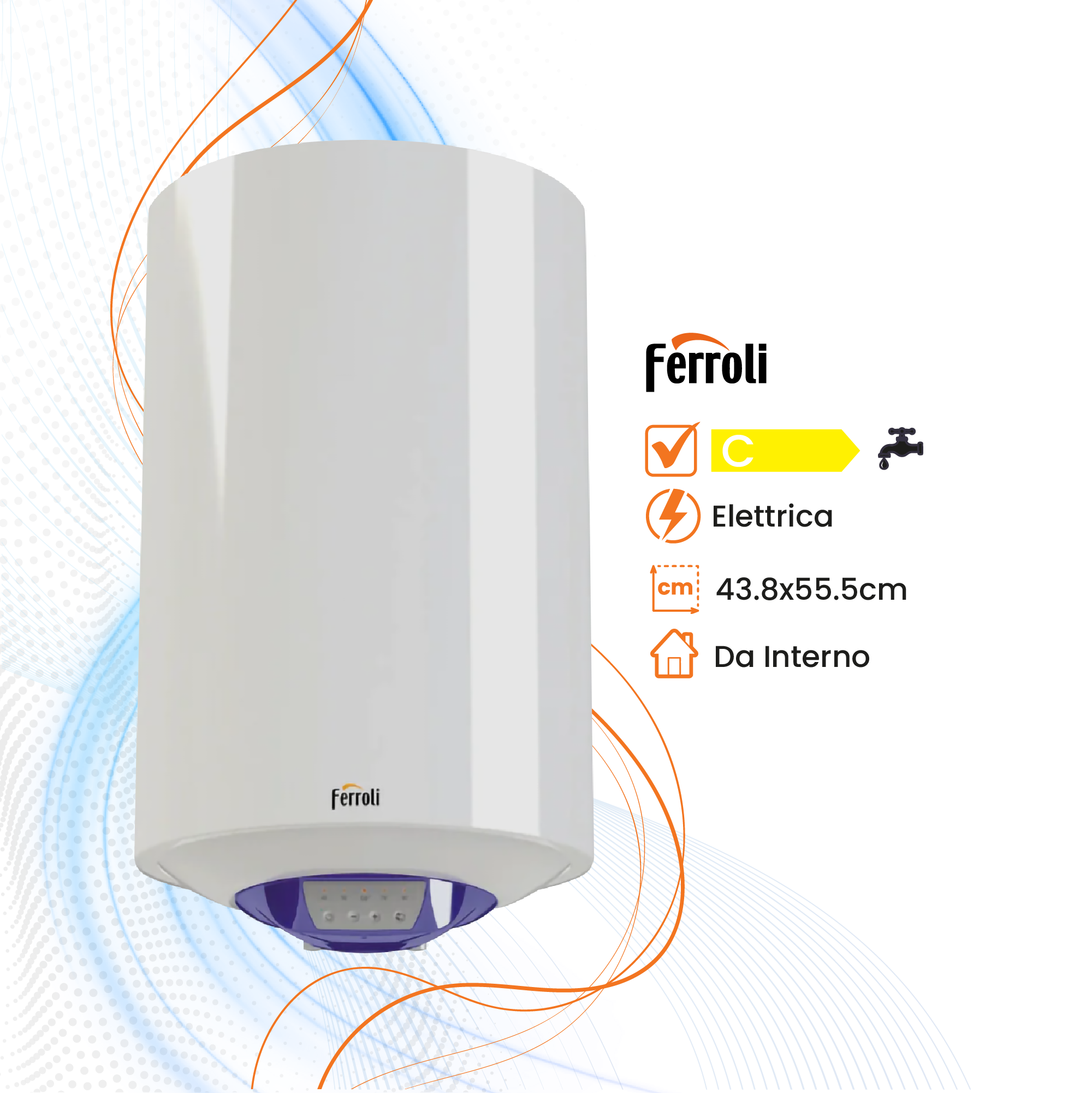 Scaldabagno Ferroli Calypso Smart Elettrico Orizzontale/Verticale - Climaprime