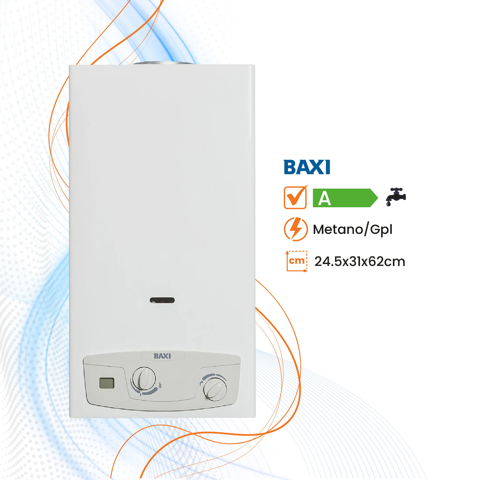 Scaldabagno Baxi AcquaPro Jet Blue Low Nox a Gas Tiraggio Naturale - Climaprime