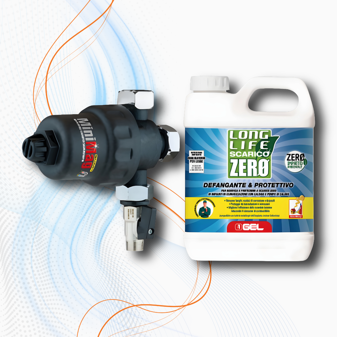Kit Salvacaldaia GEL Kit Scarico Zero AT 100 - Defangatore Magnetico MiniMag Smart + Long Life Scarico Zero Defangante e Protettivo