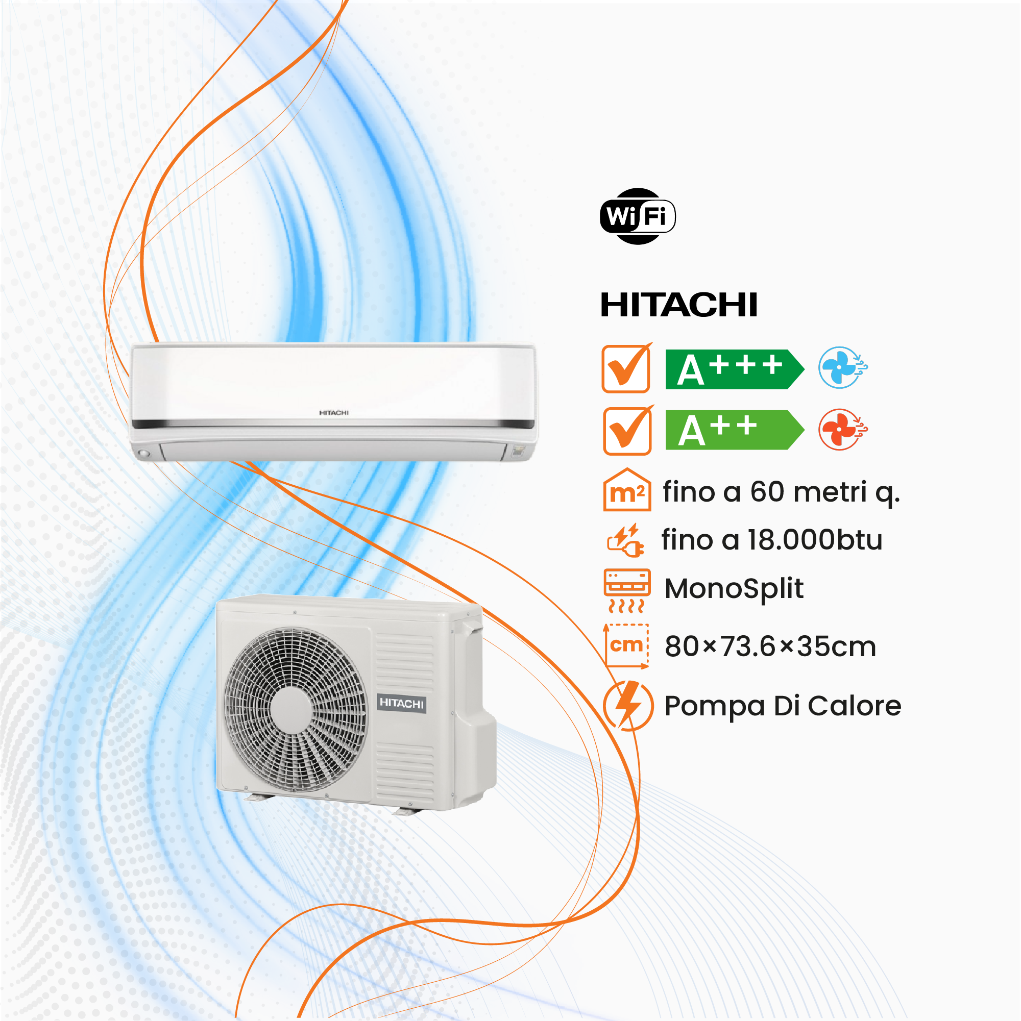 Climatizzatore Hitachi AirHome 800 Mono Inverter R-32 WiFi