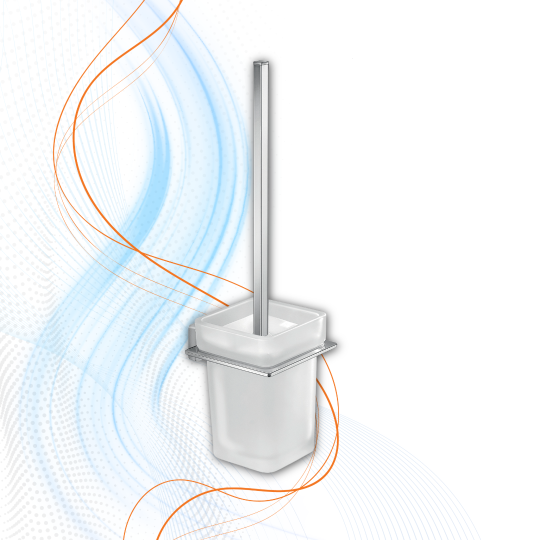 Scopino WC Da Muro Cromato Gedy Con Ciuffo In Setole Serie Atena In Acciaio Inox E Vetro Satinato