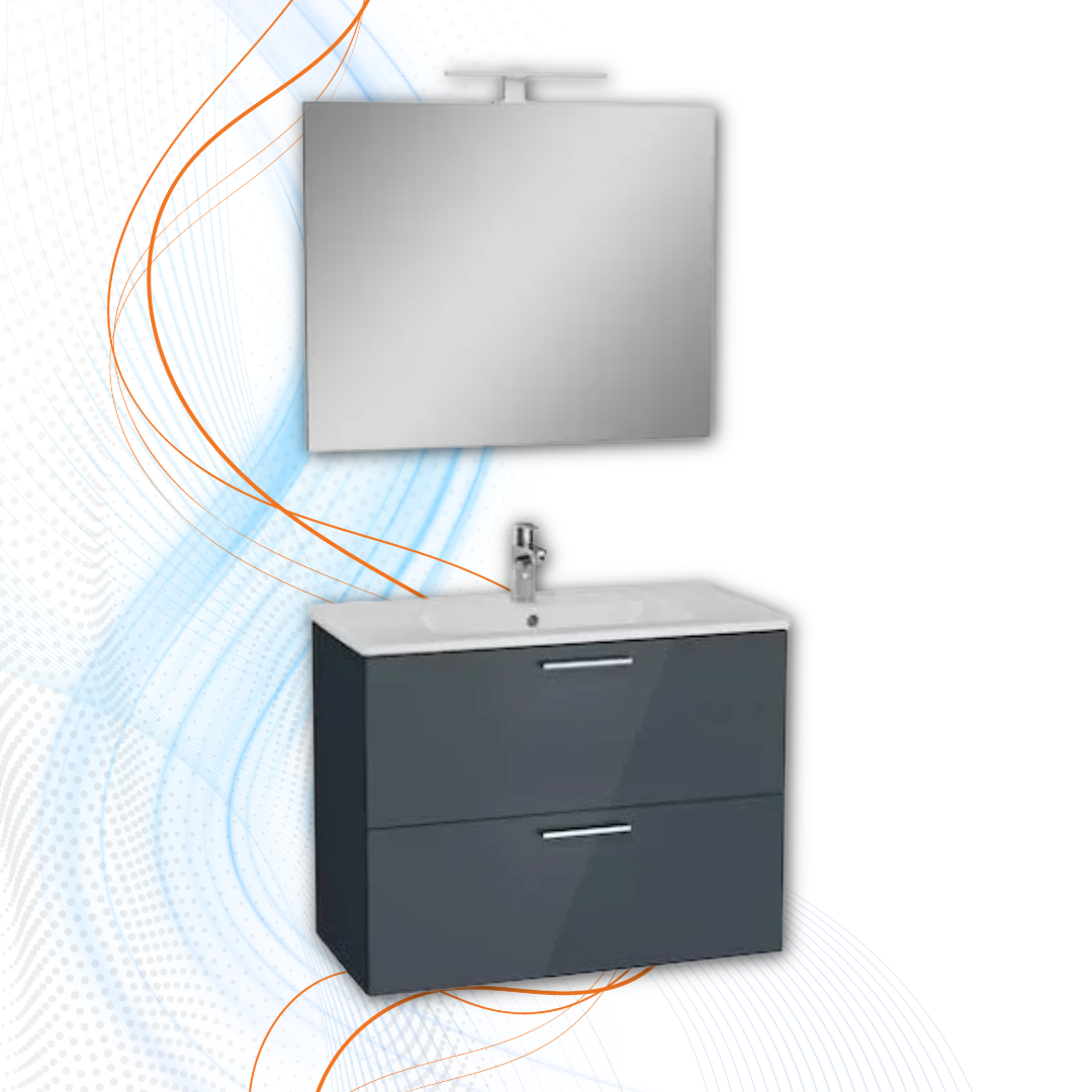 Set Mobile Bagno Vitra Serie Mia 80 cm Con Lavabo, Mobile Compatto E Cassetti