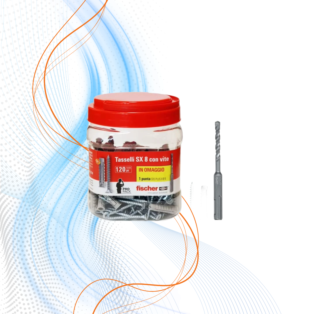 Barattolo Tasselli In Nylon Con Viti SX Plus + Punta SDS Fischer