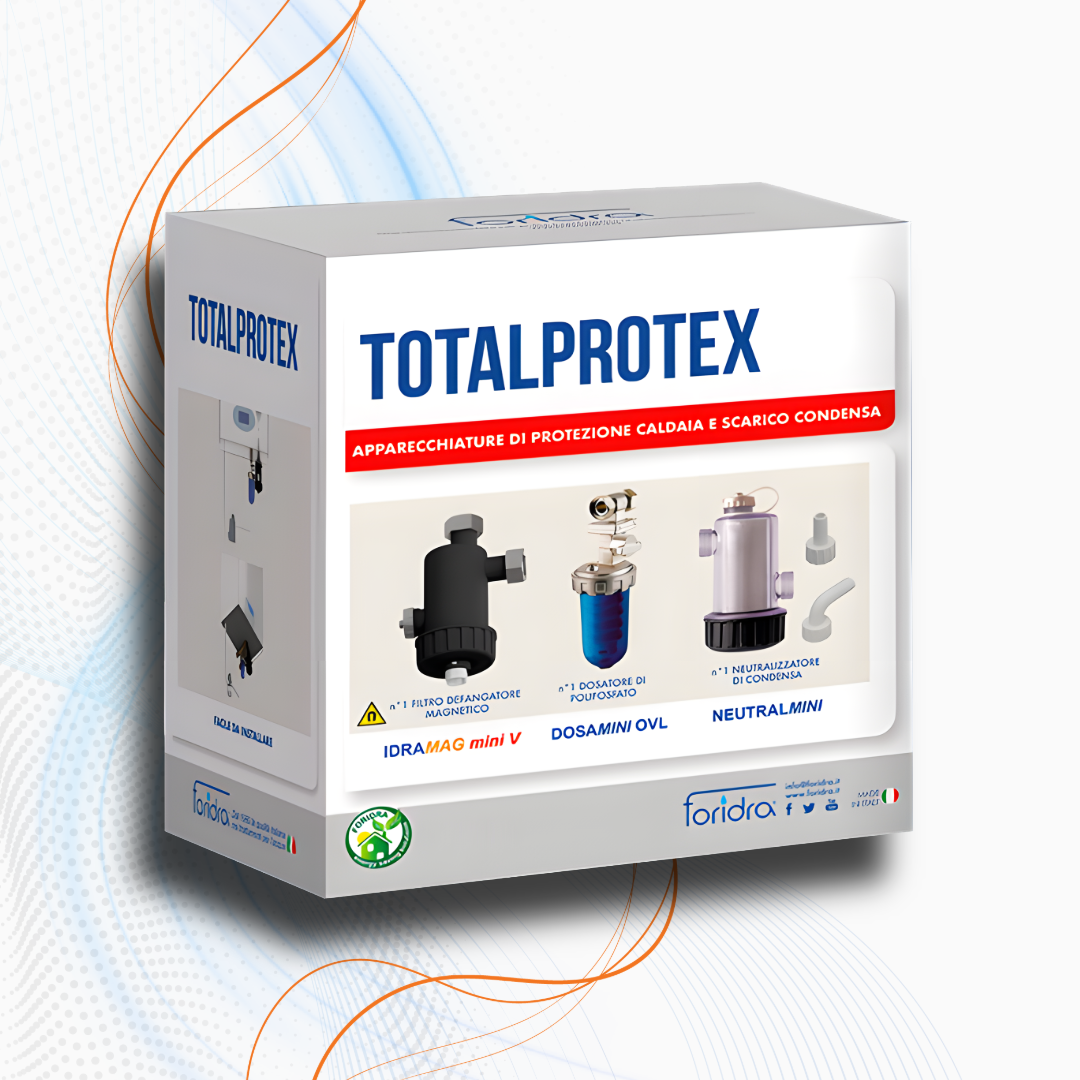 Kit Salvacaldaia Foridra Total Protex - Defangatore Magnetico Idramag Mini V + Dosatore Polisfati DosaMini OVL + Neutralizzatore di condensa NeutralMini