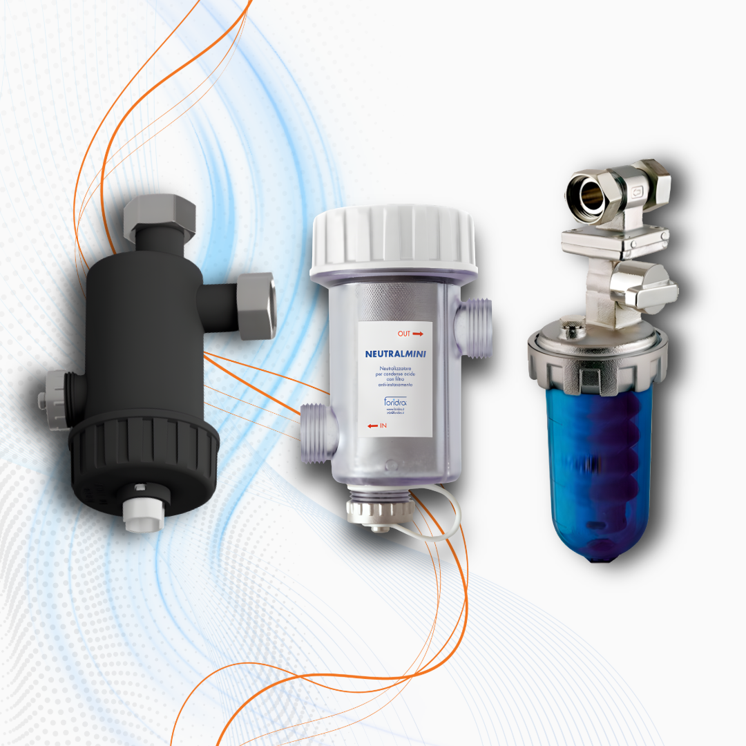 Kit Salvacaldaia Foridra Total Protex - Defangatore Magnetico Idramag Mini V + Dosatore Polisfati DosaMini OVL + Neutralizzatore di condensa NeutralMini